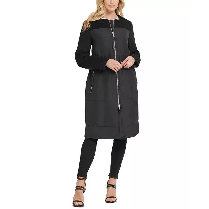 DKNY Women's Colorblocked Tie Waist Jacket Black Size X-Large