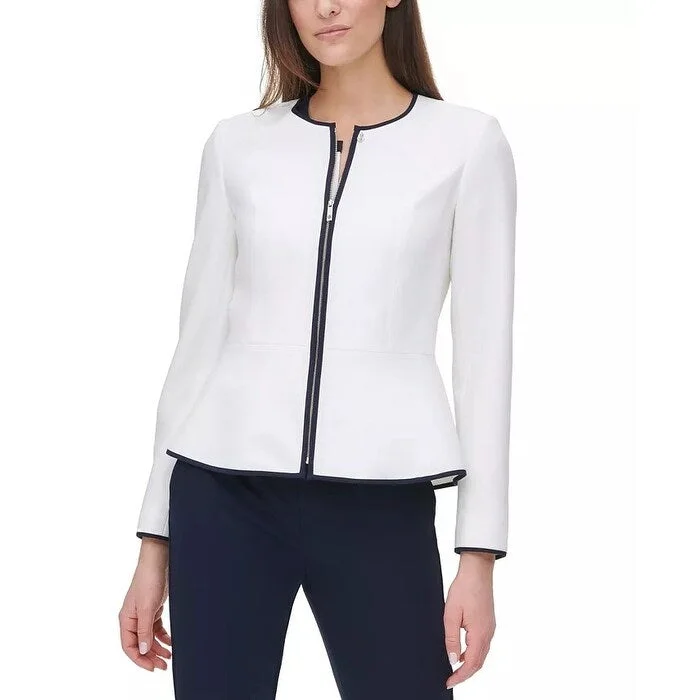 Tommy Hilfiger Women's Contrast-Trim Zip-Front Jacket White Size 16